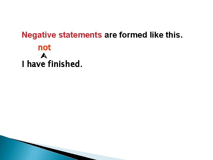 Negative statements are formed like this. not I have finished. 