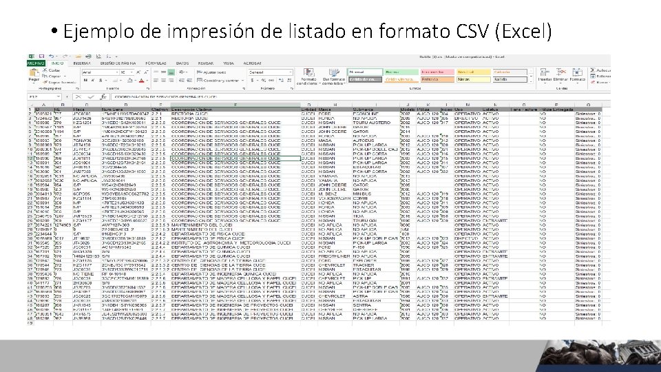  • Ejemplo de impresión de listado en formato CSV (Excel) 