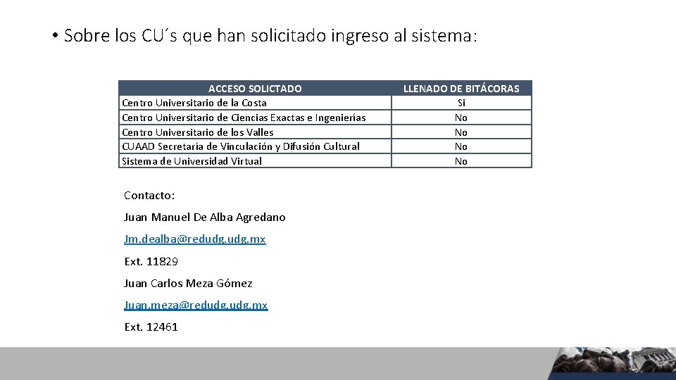  • Sobre los CU´s que han solicitado ingreso al sistema: ACCESO SOLICTADO Centro