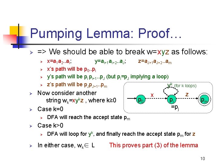 Pumping Lemma: Proof… Ø => We should be able to break w=xyz as follows: