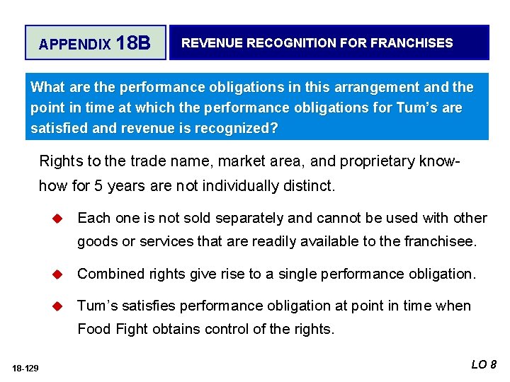 APPENDIX 18 B REVENUE RECOGNITION FOR FRANCHISES What are the performance obligations in this