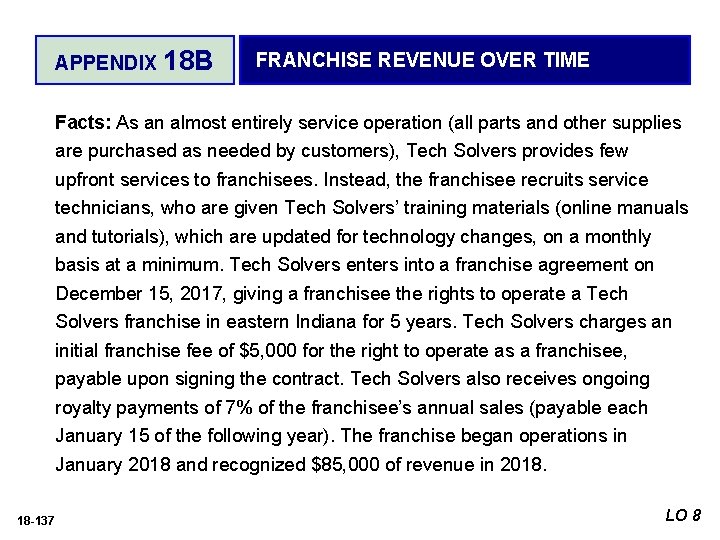 APPENDIX 18 B FRANCHISE REVENUE OVER TIME Facts: As an almost entirely service operation