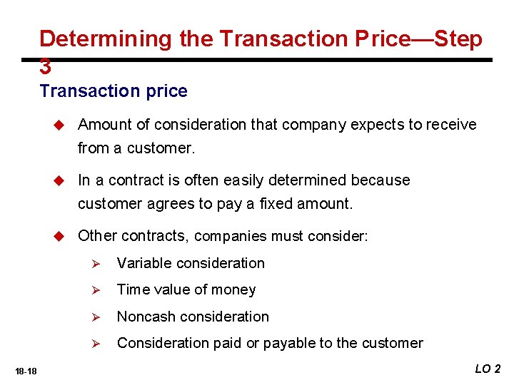 Determining the Transaction Price—Step 3 Transaction price 18 -18 u Amount of consideration that