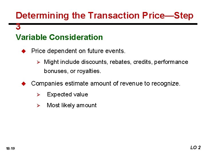 Determining the Transaction Price—Step 3 Variable Consideration u Price dependent on future events. Ø