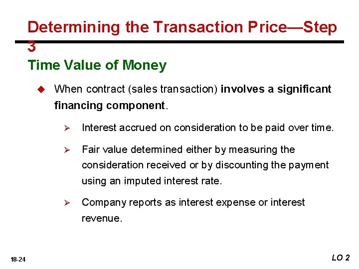 Determining the Transaction Price—Step 3 Time Value of Money u 18 -24 When contract