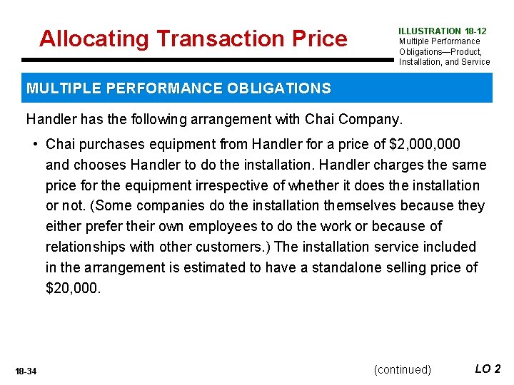 Allocating Transaction Price ILLUSTRATION 18 -12 Multiple Performance Obligations—Product, Installation, and Service MULTIPLE PERFORMANCE