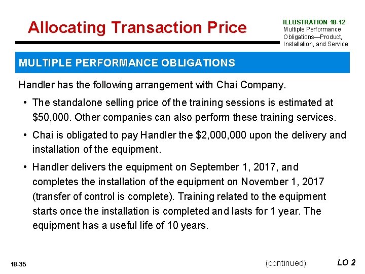 Allocating Transaction Price ILLUSTRATION 18 -12 Multiple Performance Obligations—Product, Installation, and Service MULTIPLE PERFORMANCE