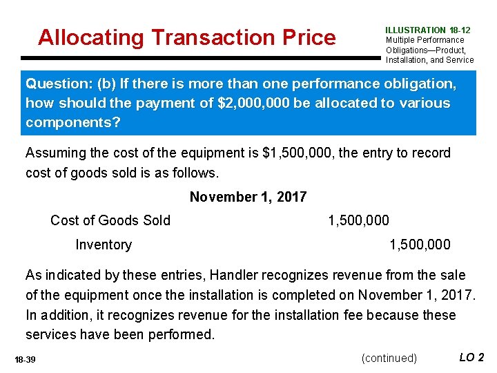 Allocating Transaction Price ILLUSTRATION 18 -12 Multiple Performance Obligations—Product, Installation, and Service Question: (b)