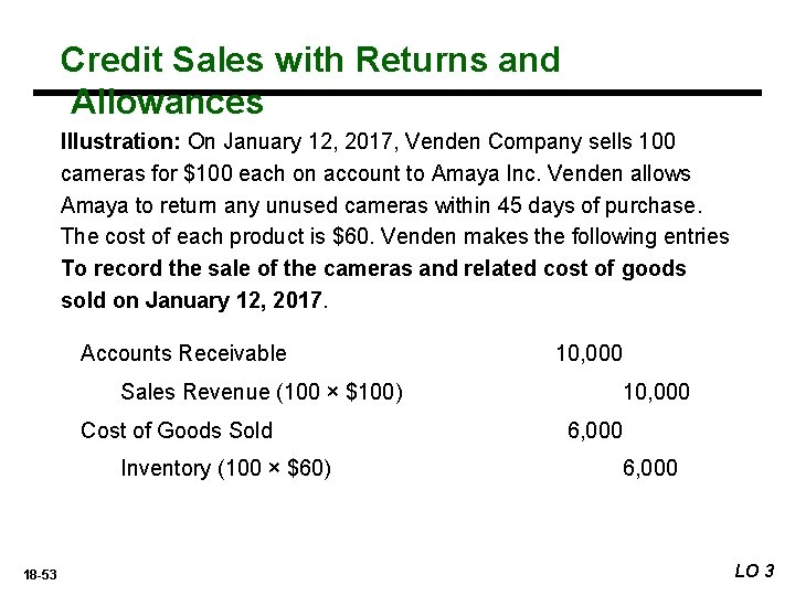 Credit Sales with Returns and Allowances Illustration: On January 12, 2017, Venden Company sells