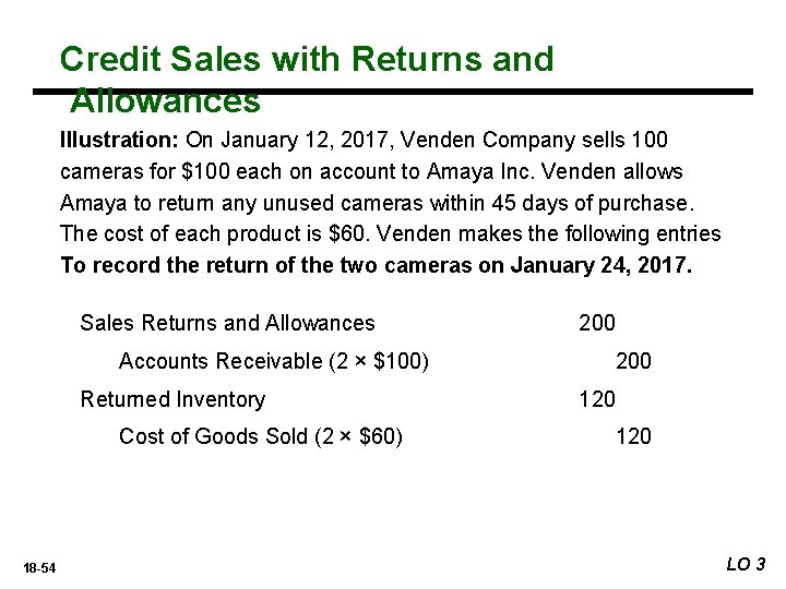 Credit Sales with Returns and Allowances Illustration: On January 12, 2017, Venden Company sells