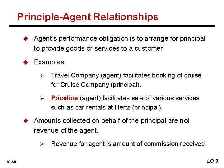 Principle-Agent Relationships u Agent’s performance obligation is to arrange for principal to provide goods