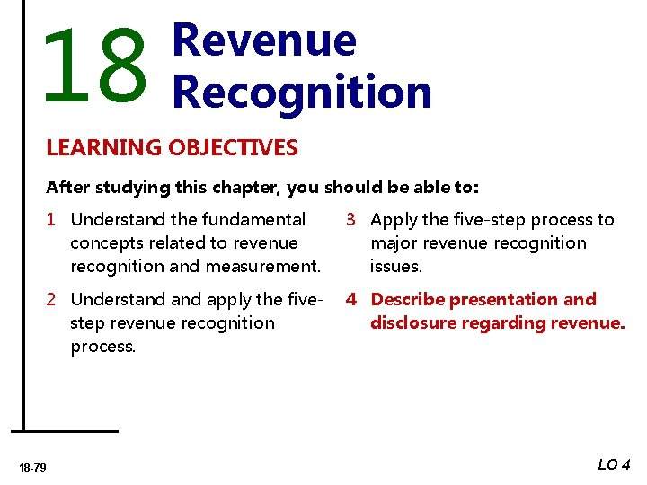 18 Revenue Recognition LEARNING OBJECTIVES After studying this chapter, you should be able to: