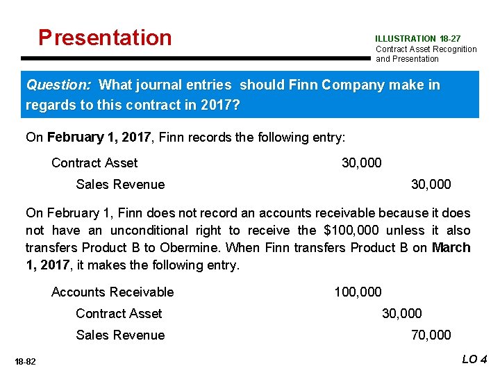 Presentation ILLUSTRATION 18 -27 Contract Asset Recognition and Presentation Question: What journal entries should