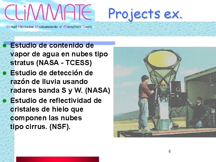 Projects ex. Estudio de contenido de vapor de agua en nubes tipo stratus (NASA