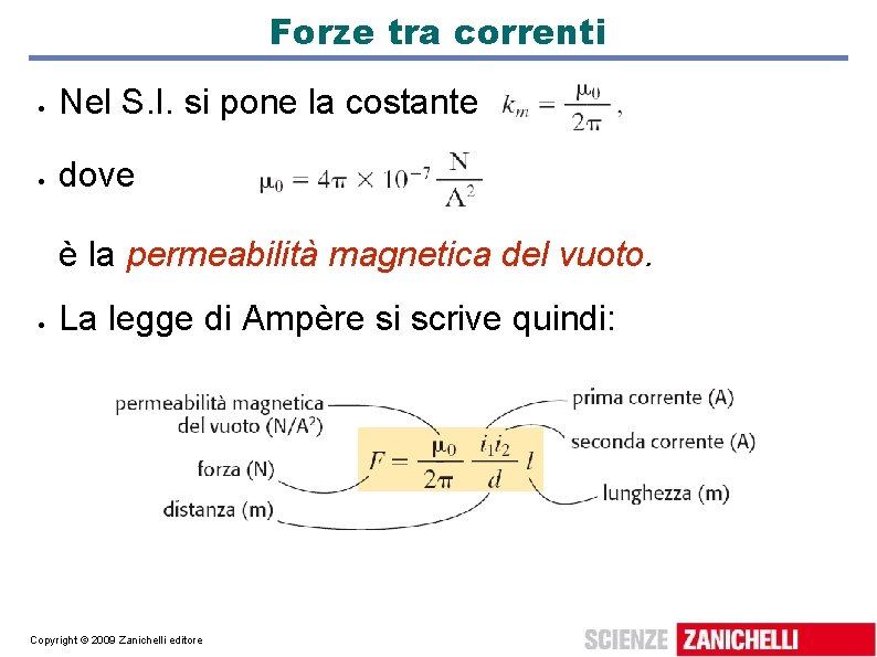 Forze tra correnti Nel S. I. si pone la costante dove è la permeabilità