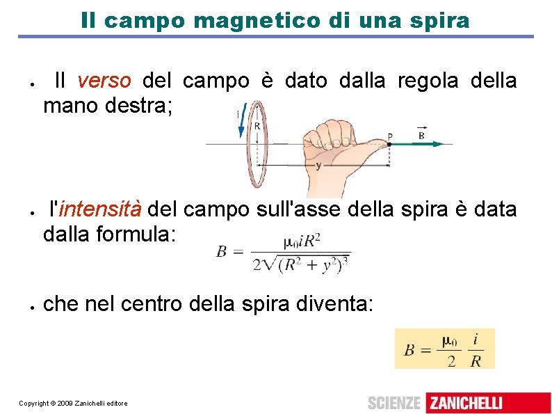 Il campo magnetico di una spira Il verso del campo è dato dalla regola