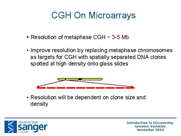 CGH On Microarrays • Resolution of metaphase CGH ~ 3 -5 Mb • Improve CGH On Microarrays • Resolution of metaphase CGH ~ 3 -5 Mb • Improve