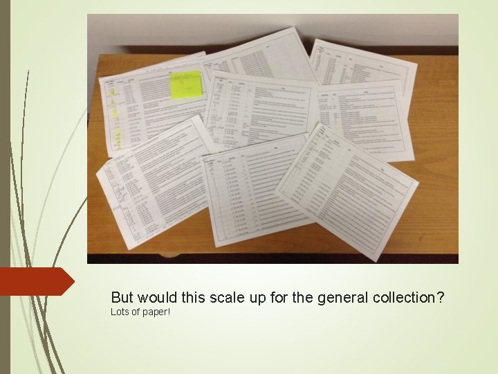 But would this scale up for the general collection? Lots of paper! But would this scale up for the general collection? Lots of paper!