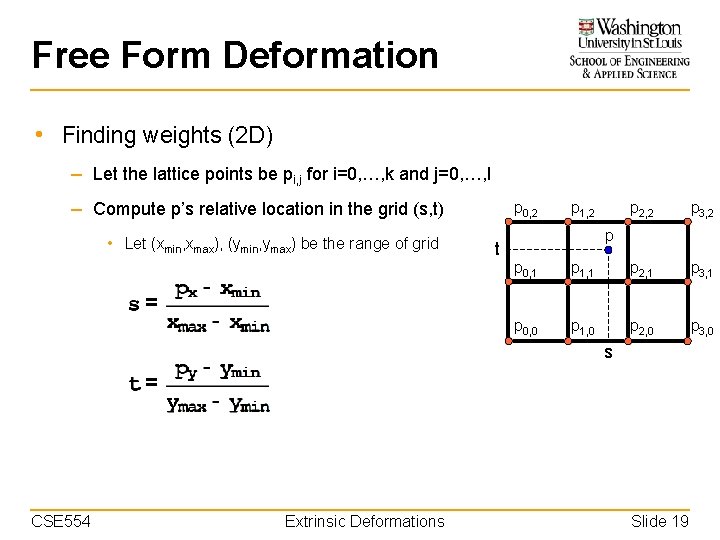 Free Form Deformation • Finding weights (2 D) – Let the lattice points be