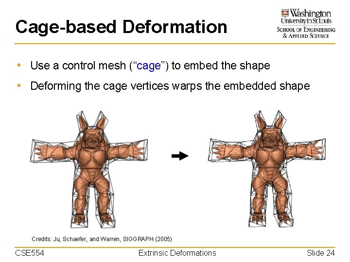 Cage-based Deformation • Use a control mesh (“cage”) to embed the shape • Deforming