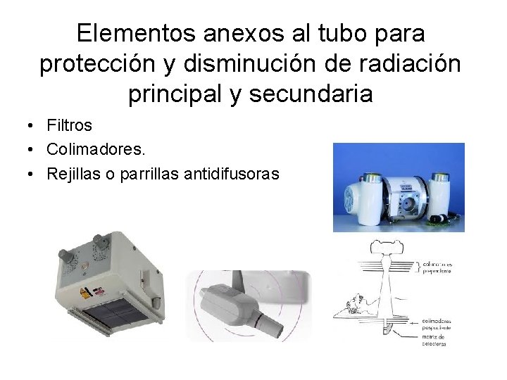 Elementos anexos al tubo para protección y disminución de radiación principal y secundaria •