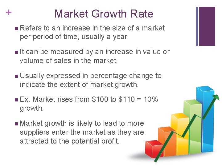 + Market Growth Rate n Refers to an increase in the size of a