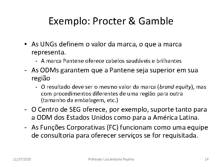 Exemplo: Procter & Gamble • As UNGs definem o valor da marca, o que