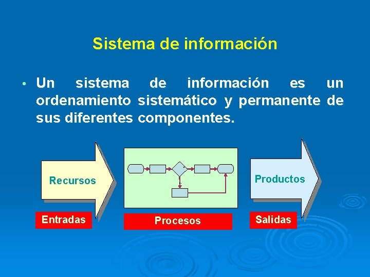 Sistema de información • Un sistema de información es un ordenamiento sistemático y permanente