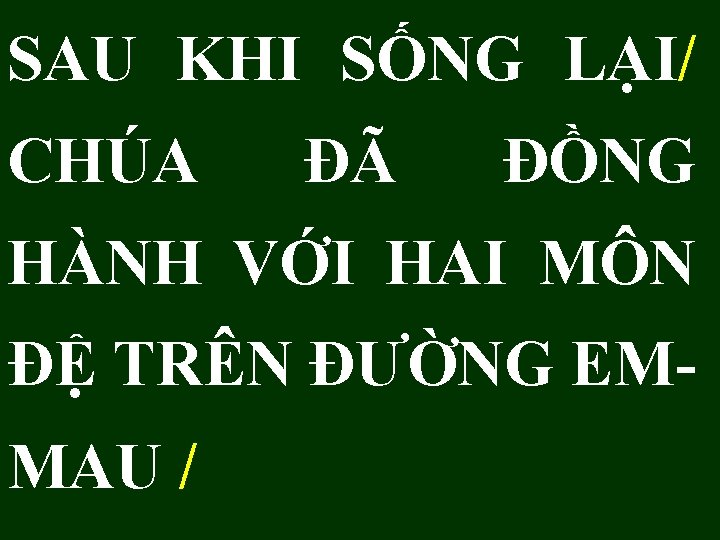 SAU KHI SỐNG LẠI/ CHÚA ĐÃ ĐỒNG HÀNH VỚI HAI MÔN ĐỆ TRÊN ĐƯỜNG