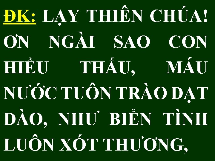 ĐK: LẠY THIÊN CHÚA! ƠN NGÀI SAO CON HIỂU THẤU, MÁU NƯỚC TUÔN TRÀO