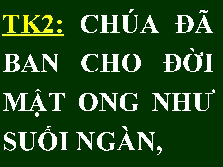 TK 2: CHÚA ĐÃ BAN CHO ĐỜI MẬT ONG NHƯ SUỐI NGÀN, 