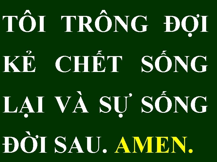 TÔI TRÔNG ĐỢI KẺ CHẾT SỐNG LẠI VÀ SỰ SỐNG ĐỜI SAU. AMEN. 