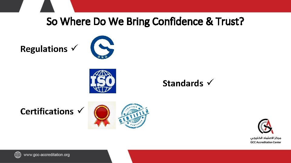 So Where Do We Bring Confidence & Trust? Regulations ü Standards ü Certifications ü