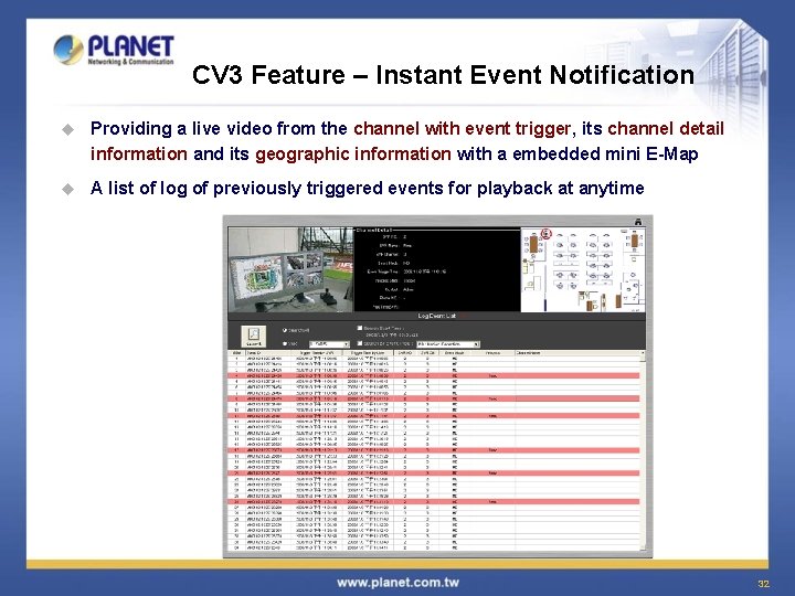 CV 3 Feature – Instant Event Notification u Providing a live video from the