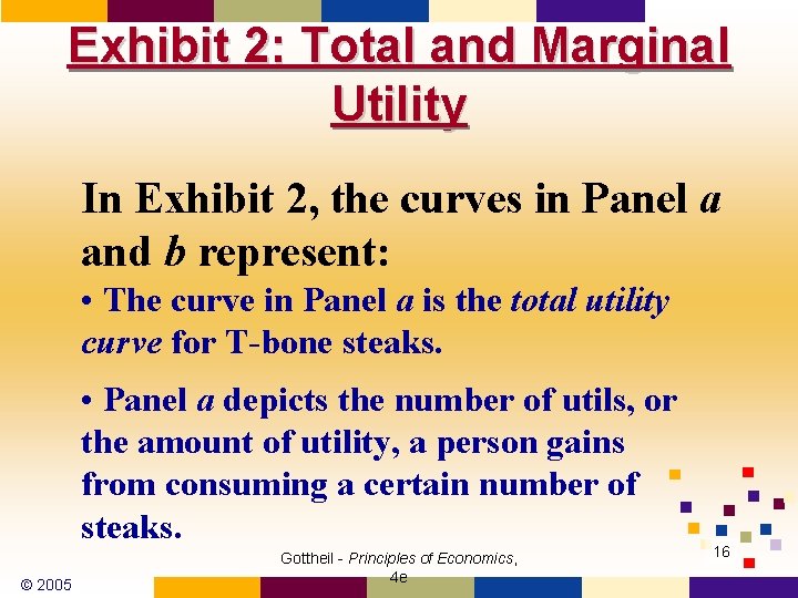 Exhibit 2: Total and Marginal Utility In Exhibit 2, the curves in Panel a