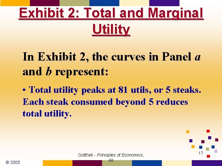 Exhibit 2: Total and Marginal Utility In Exhibit 2, the curves in Panel a