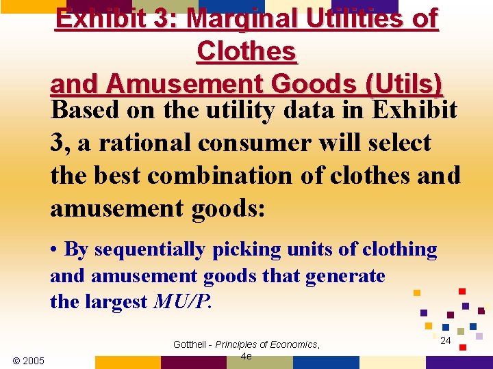 Exhibit 3: Marginal Utilities of Clothes and Amusement Goods (Utils) Based on the utility