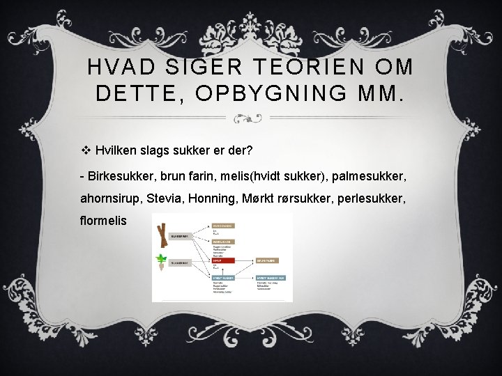 HVAD SIGER TEORIEN OM DETTE, OPBYGNING MM. v Hvilken slags sukker er der? -