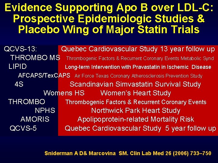 Evidence Supporting Apo B over LDL-C: Prospective Epidemiologic Studies & Placebo Wing of Major