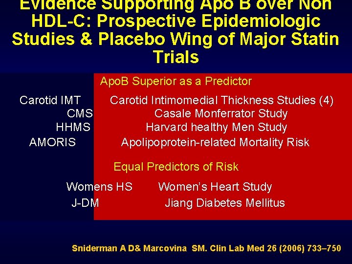 Evidence Supporting Apo B over Non HDL-C: Prospective Epidemiologic Studies & Placebo Wing of