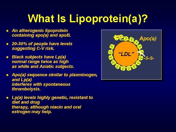 What Is Lipoprotein(a)? l An atherogenic lipoprotein containing apo(a) and apo. B. l 20