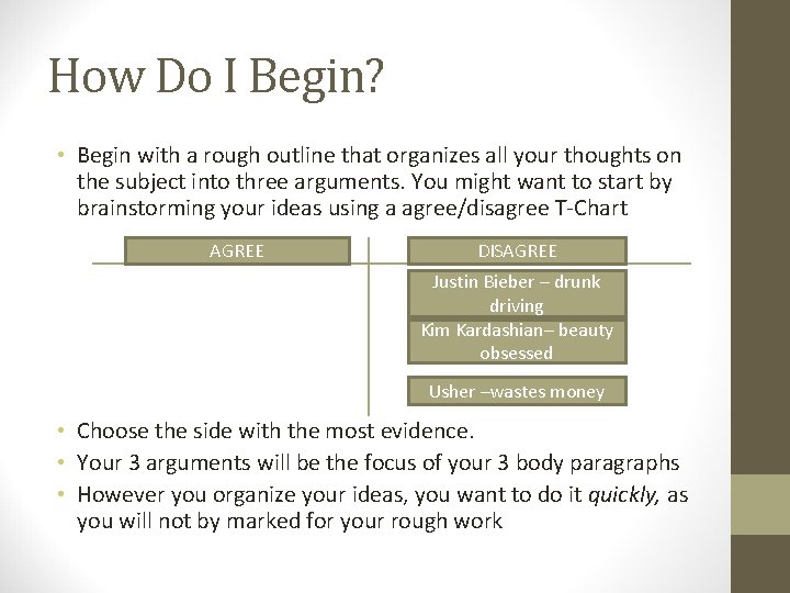 How Do I Begin? • Begin with a rough outline that organizes all your