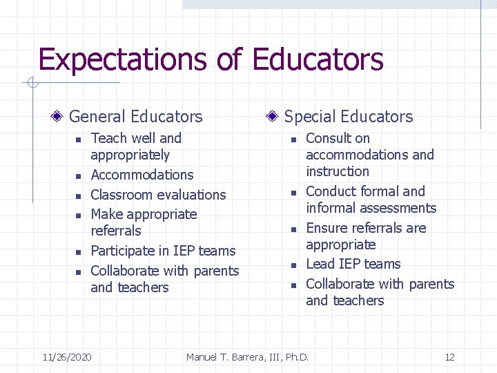 Expectations of Educators General Educators n n n Teach well and appropriately Accommodations Classroom