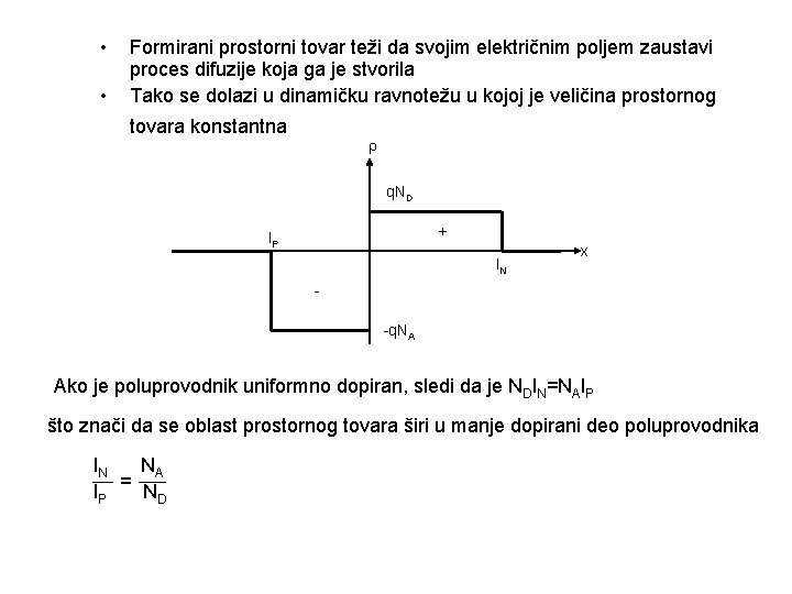 • • Formirani prostorni tovar teži da svojim električnim poljem zaustavi proces difuzije • • Formirani prostorni tovar teži da svojim električnim poljem zaustavi proces difuzije