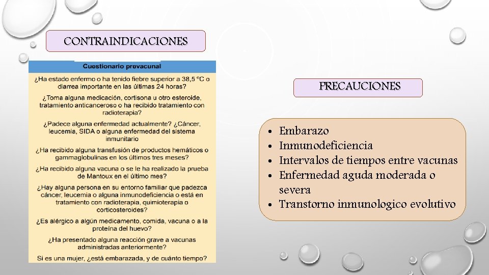 CONTRAINDICACIONES PRECAUCIONES Embarazo Inmunodeficiencia Intervalos de tiempos entre vacunas Enfermedad aguda moderada o severa CONTRAINDICACIONES PRECAUCIONES Embarazo Inmunodeficiencia Intervalos de tiempos entre vacunas Enfermedad aguda moderada o severa