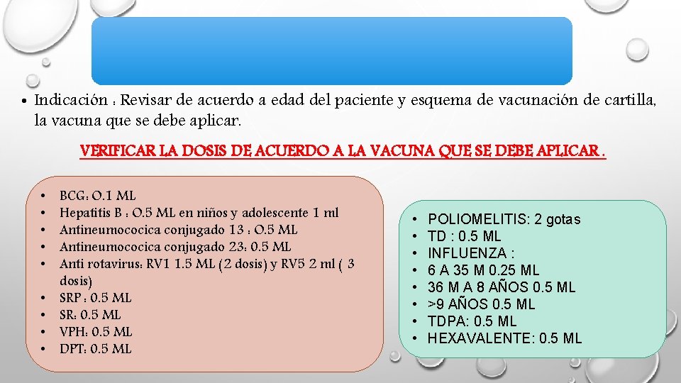 • Indicación : Revisar de acuerdo a edad del paciente y esquema de • Indicación : Revisar de acuerdo a edad del paciente y esquema de