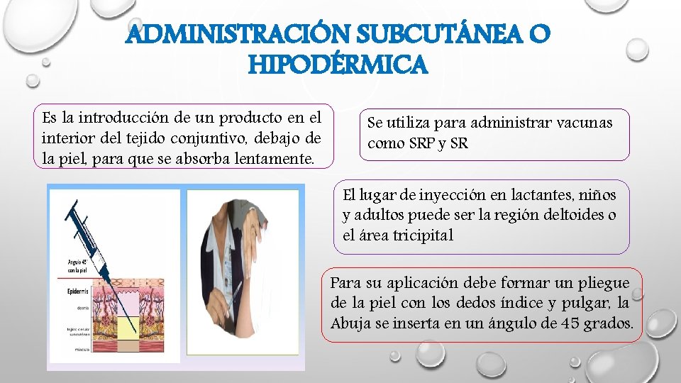 ADMINISTRACIÓN SUBCUTÁNEA O HIPODÉRMICA Es la introducción de un producto en el interior del ADMINISTRACIÓN SUBCUTÁNEA O HIPODÉRMICA Es la introducción de un producto en el interior del