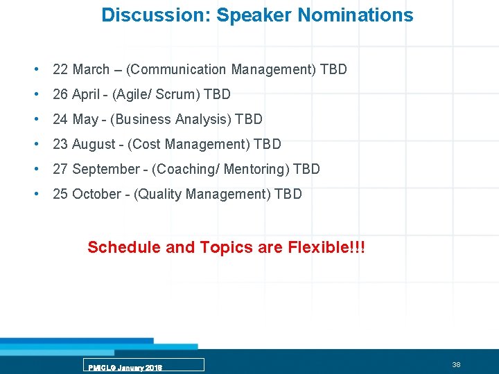 Discussion: Speaker Nominations • 22 March – (Communication Management) TBD • 26 April -