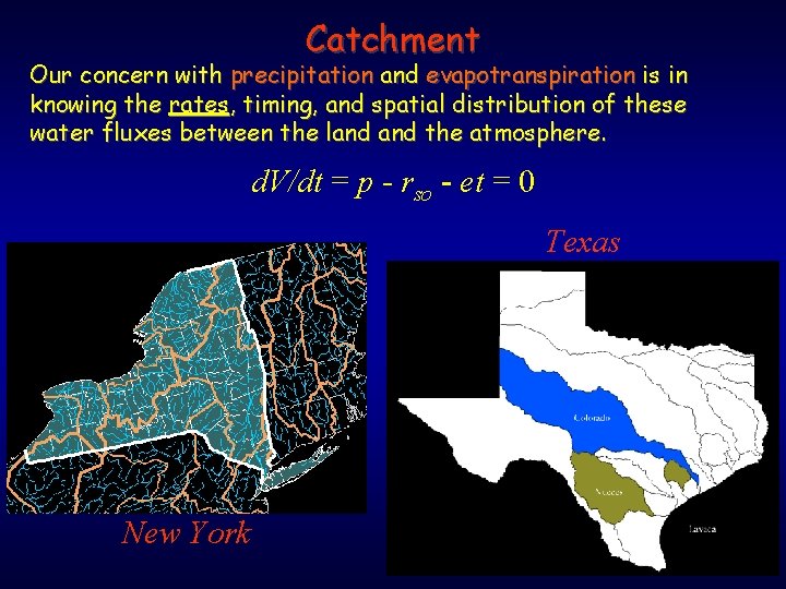 Catchment Our concern with precipitation and evapotranspiration is in knowing the rates, timing, and