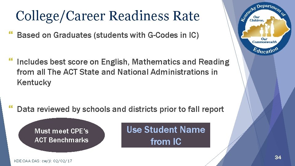 College/Career Readiness Rate } Based on Graduates (students with G-Codes in IC) } Includes